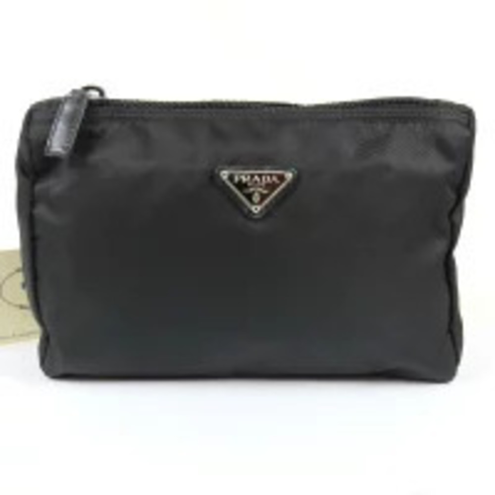 Prada Triangle Cosmetic Clutch Makeup Accessory Black